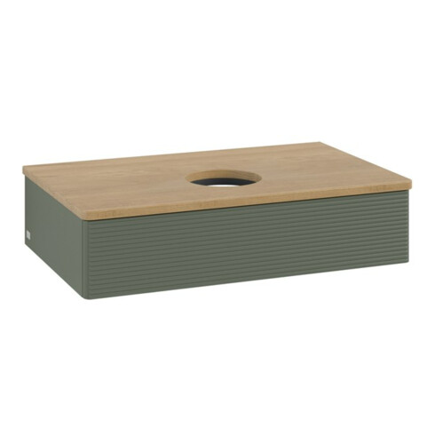 V&B Waschtischunterschrank mit Frontstruktur -Beleuchtung Antao 80x19x50cm, WBP hon. Oa, lea gre. m Lac