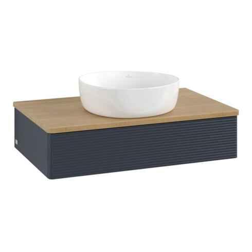 V&B Waschtischunterschrank mit Frontstruktur -Beleuchtung Antao 80x19x50cm, WBP hon. Oa, md bl. m Lac