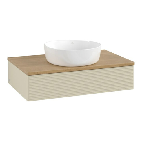 V&B Waschtischunterschrank mit Frontstruktur -Beleuchtung Antao 80x19x50cm, WBP hon. Oa, si Gr m Lac