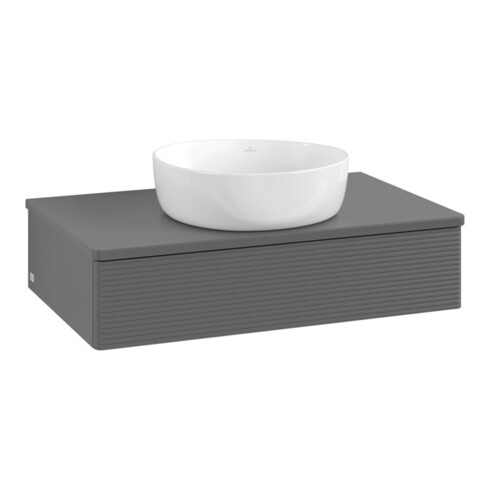V&B Waschtischunterschrank mit Frontstruktur -Beleuchtung Antao 80x19x50cm, WBP Lac, Anthrac. m Lac
