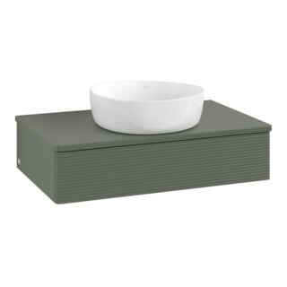 V&B Waschtischunterschrank mit Frontstruktur -Beleuchtung Antao 80x19x50cm, WBP Lac, lea gre. m Lac