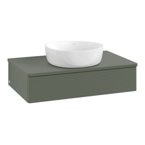 V&B Waschtischunterschrank mit Frontstruktur -Beleuchtung Antao 80x19x50cm, WBP Lac, lea gre. m Lac