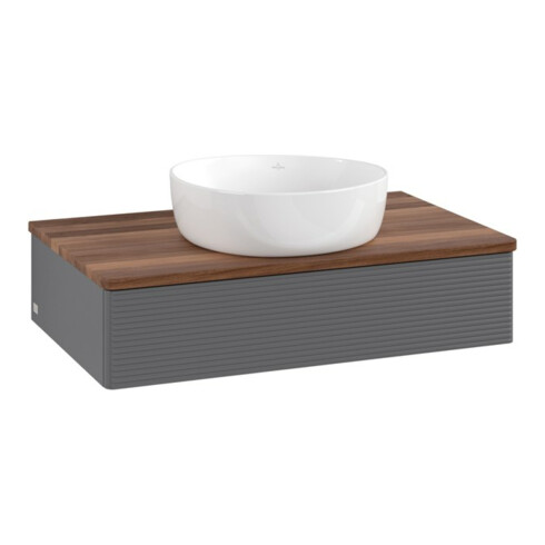 V&B Waschtischunterschrank mit Frontstruktur -Beleuchtung Antao 80x19x50cm, WBP w. wal, Anthrac. m Lac