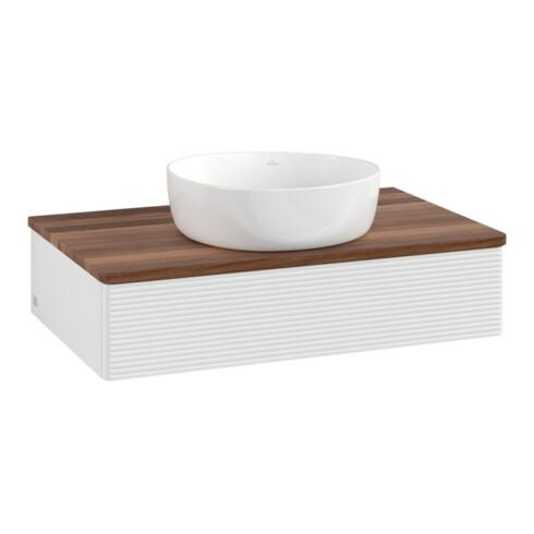 V&B Waschtischunterschrank mit Frontstruktur -Beleuchtung Antao 80x19x50cm, WBP w. wal, glo wh. Lac
