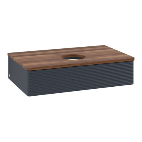 V&B Waschtischunterschrank mit Frontstruktur -Beleuchtung Antao 80x19x50cm, WBP w. wal, md bl. m Lac