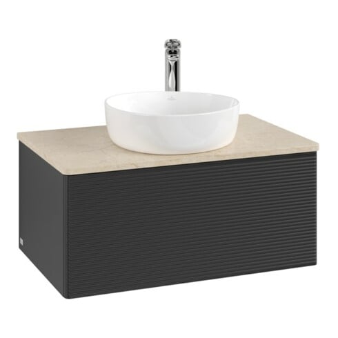 V&B Waschtischunterschrank mit Frontstruktur -Beleuchtung Antao 80x36x50cm, HL, WBP botti., bla m Lac
