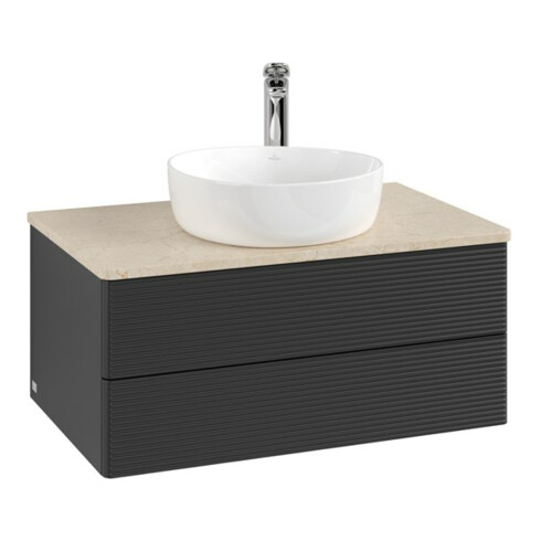 V&B Waschtischunterschrank mit Frontstruktur -Beleuchtung Antao 80x36x50cm, HL, WBP botti., bla m Lac