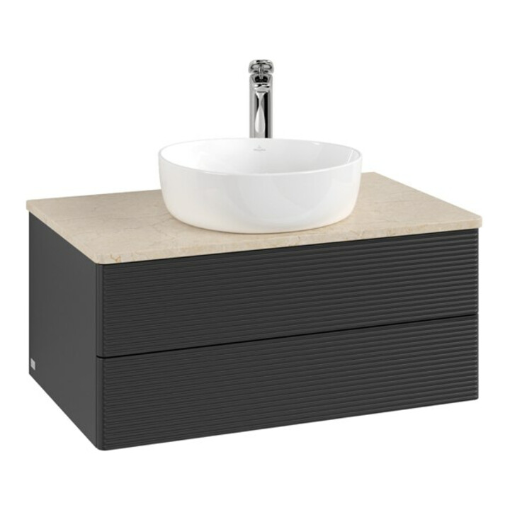 V&B Waschtischunterschrank mit Frontstruktur -Beleuchtung Antao 80x36x50cm, HL, WBP botti., bla m Lac