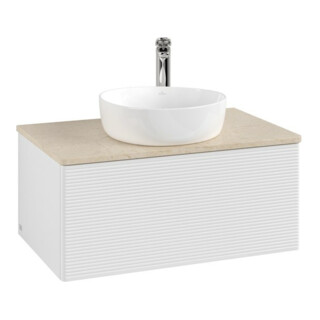 V&B Waschtischunterschrank mit Frontstruktur -Beleuchtung Antao 80x36x50cm, HL, WBP botti., glo wh. Lac