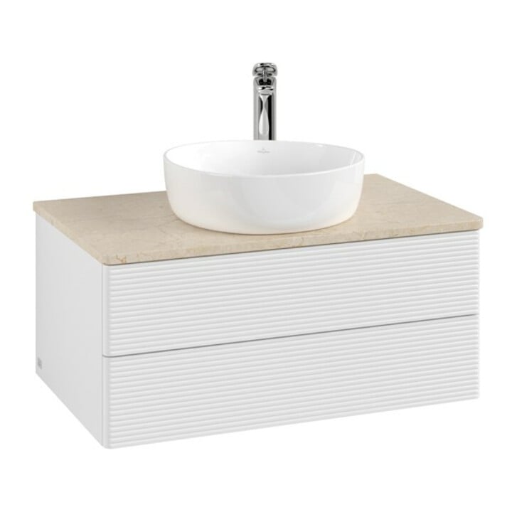 V&B Waschtischunterschrank mit Frontstruktur -Beleuchtung Antao 80x36x50cm, HL, WBP botti., glo wh. Lac