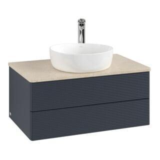 V&B Waschtischunterschrank mit Frontstruktur -Beleuchtung Antao 80x36x50cm, HL, WBP botti., md bl. m Lac