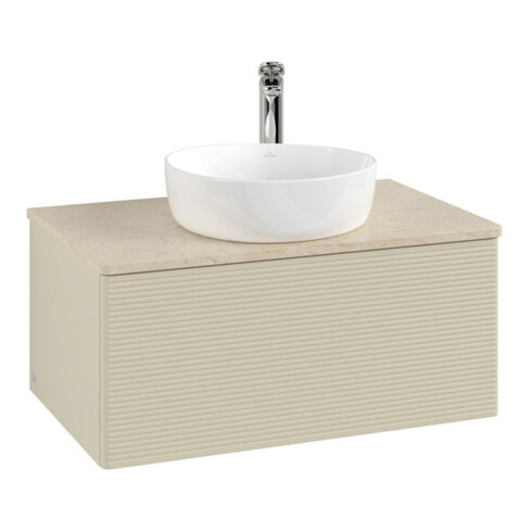V&B Waschtischunterschrank mit Frontstruktur -Beleuchtung Antao 80x36x50cm, HL, WBP botti., si Gr m Lac