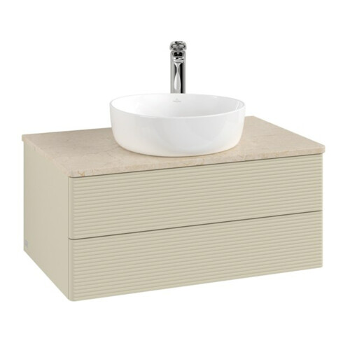 V&B Waschtischunterschrank mit Frontstruktur -Beleuchtung Antao 80x36x50cm, HL, WBP botti., si Gr m Lac