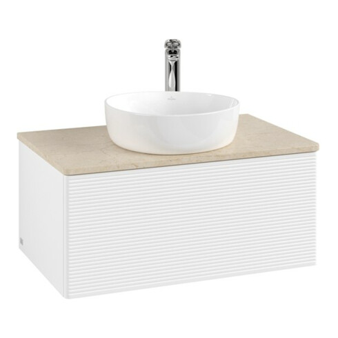 V&B Waschtischunterschrank mit Frontstruktur -Beleuchtung Antao 80x36x50cm, HL, WBP botti., wh. m Lac