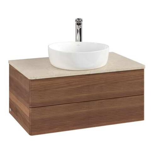 V&B Waschtischunterschrank mit Frontstruktur -Beleuchtung Antao 80x36x50cm, HL, WBP-farbe botti., w. wal