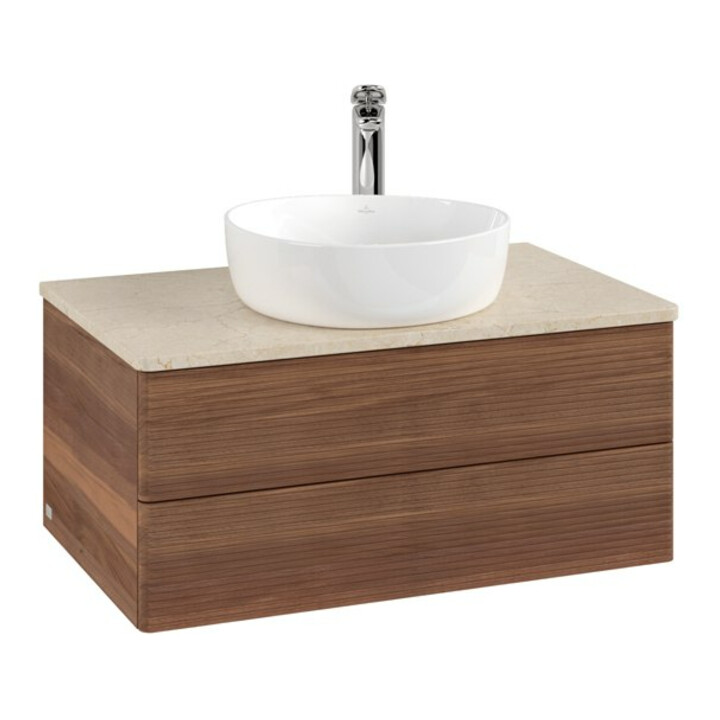 V&B Waschtischunterschrank mit Frontstruktur -Beleuchtung Antao 80x36x50cm, HL, WBP-farbe botti., w. wal