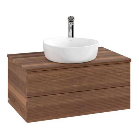V&B Waschtischunterschrank mit Frontstruktur -Beleuchtung Antao 80x36x50cm, HL, WBP-farbe w. wal, w. wal