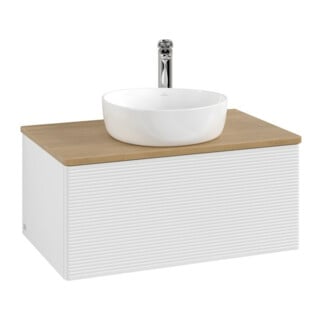 V&B Waschtischunterschrank mit Frontstruktur -Beleuchtung Antao 80x36x50cm, HL, WBP hon. Oa, glo wh. Lac