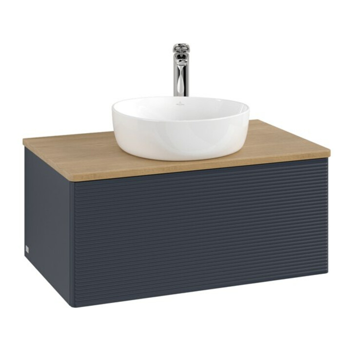 V&B Waschtischunterschrank mit Frontstruktur -Beleuchtung Antao 80x36x50cm, HL, WBP hon. Oa, md b m Lac