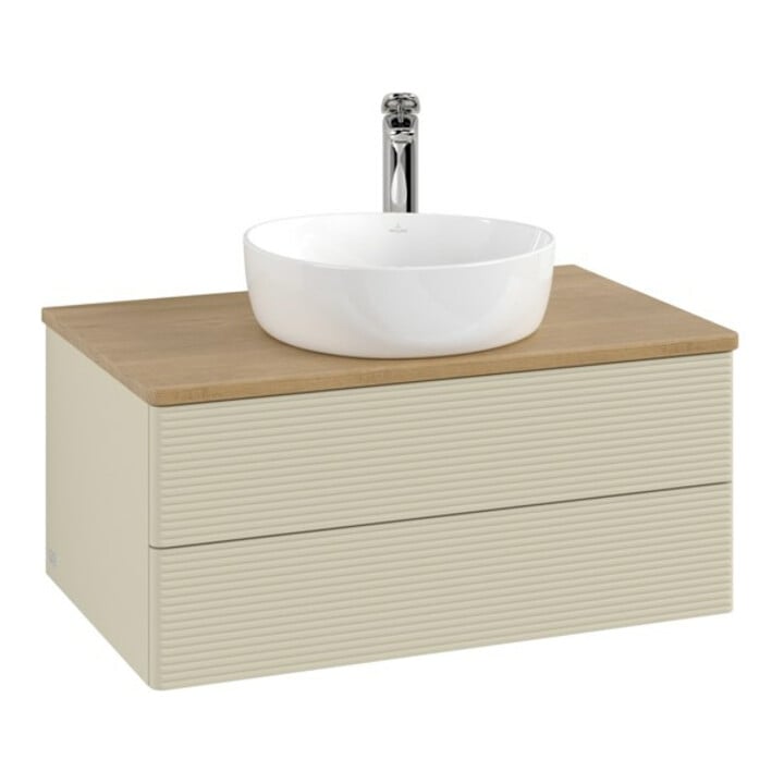 V&B Waschtischunterschrank mit Frontstruktur -Beleuchtung Antao 80x36x50cm, HL, WBP hon. Oa, si Gr m Lac