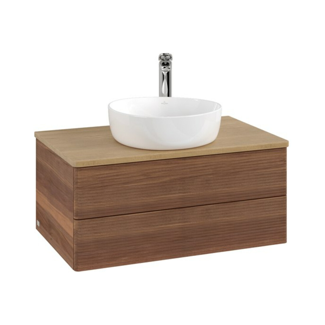 V&B Waschtischunterschrank mit Frontstruktur -Beleuchtung Antao 80x36x50cm, HL, WBP hon. Oa, w. wal