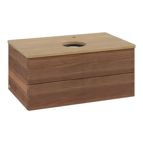 V&B Waschtischunterschrank mit Frontstruktur -Beleuchtung Antao 80x36x50cm, HL, WBP hon. Oa, w. wal