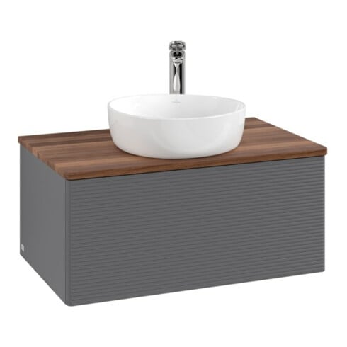 V&B Waschtischunterschrank mit Frontstruktur -Beleuchtung Antao 80x36x50cm, HL, WBP w wa, Anthrac. m Lac