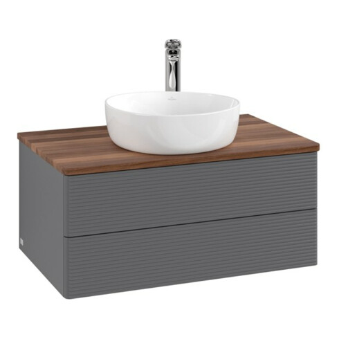 V&B Waschtischunterschrank mit Frontstruktur -Beleuchtung Antao 80x36x50cm, HL, WBP w wa, Anthrac. m Lac