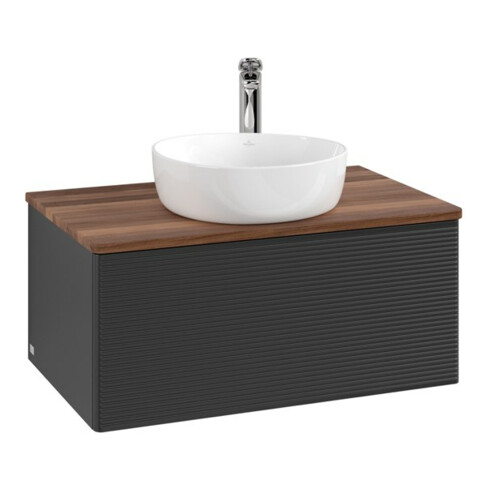 V&B Waschtischunterschrank mit Frontstruktur -Beleuchtung Antao 80x36x50cm, HL, WBP w. wal, bla m Lac