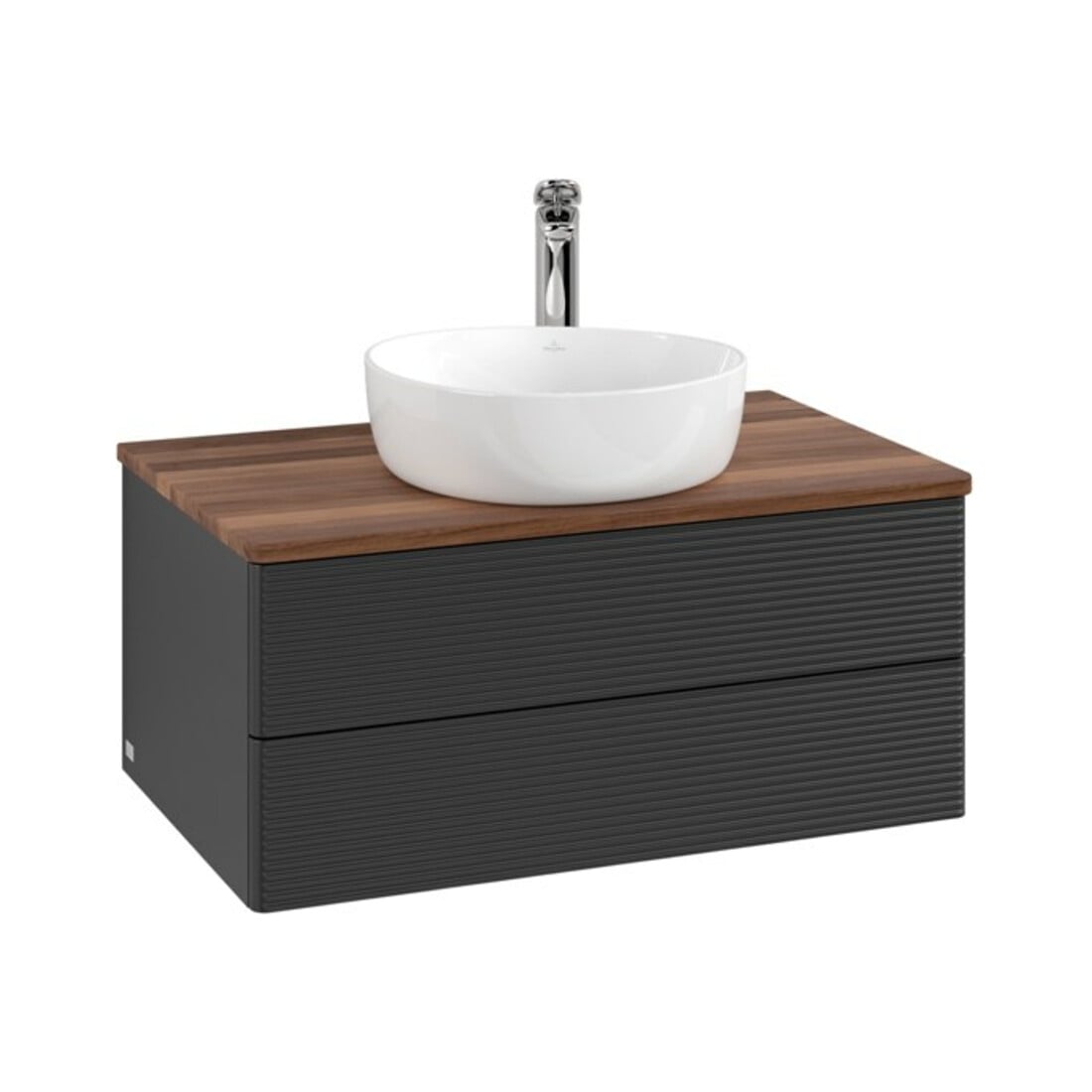 V&B Waschtischunterschrank mit Frontstruktur -Beleuchtung Antao 80x36x50cm, HL, WBP w. wal, bla m Lac