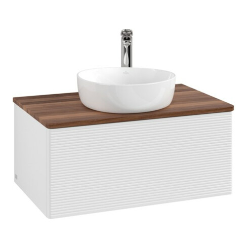 V&B Waschtischunterschrank mit Frontstruktur -Beleuchtung Antao 80x36x50cm, HL, WBP w. wal, glo wh. Lac