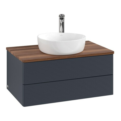 V&B Waschtischunterschrank mit Frontstruktur -Beleuchtung Antao 80x36x50cm, HL, WBP w. wal, md bl. m Lac