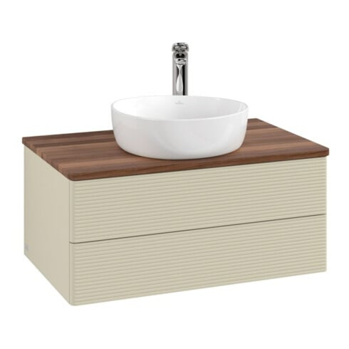 V&B Waschtischunterschrank mit Frontstruktur -Beleuchtung Antao 80x36x50cm, HL, WBP w. wal, si Gr m Lac