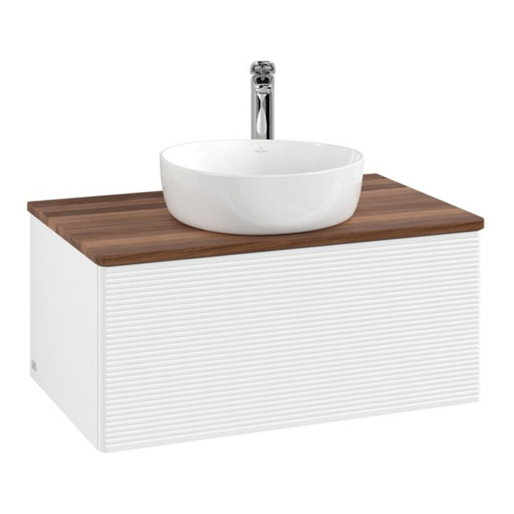 V&B Waschtischunterschrank mit Frontstruktur -Beleuchtung Antao 80x36x50cm, HL, WBP w. wal, wh. m Lac