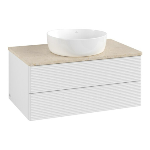 V&B Waschtischunterschrank mit Frontstruktur -Beleuchtung Antao 80x36x50cm, WBP botti., glo wh. Lac