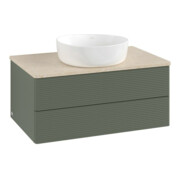 V&B Waschtischunterschrank mit Frontstruktur -Beleuchtung Antao 80x36x50cm, WBP botti., lea gre. m Lac