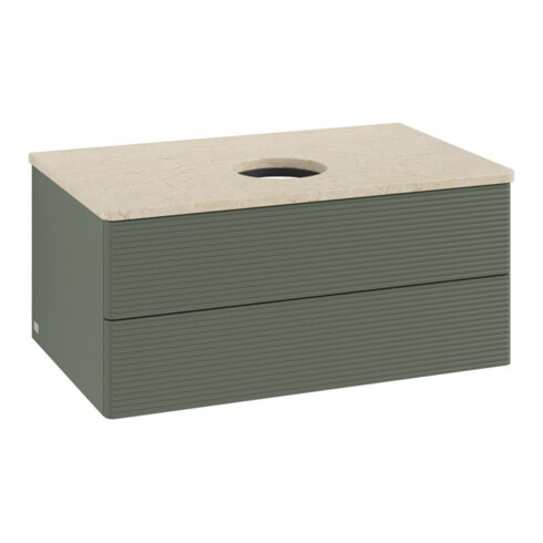 V&B Waschtischunterschrank mit Frontstruktur -Beleuchtung Antao 80x36x50cm, WBP botti., lea gre. m Lac