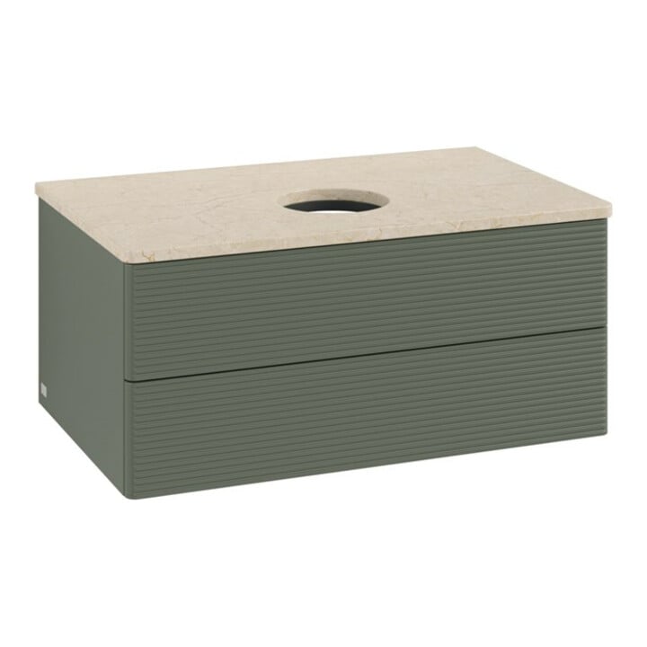 V&B Waschtischunterschrank mit Frontstruktur -Beleuchtung Antao 80x36x50cm, WBP botti., lea gre. m Lac