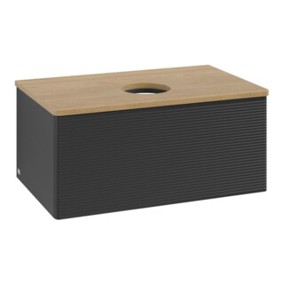 V&B Waschtischunterschrank mit Frontstruktur -Beleuchtung Antao 80x36x50cm, WBP-farbe hon. Oa, bla m Lac