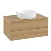 V&B Waschtischunterschrank mit Frontstruktur -Beleuchtung Antao 80x36x50cm, WBP-farbe hon. Oa, honey oak