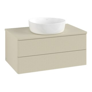 V&B Waschtischunterschrank mit Frontstruktur -Beleuchtung Antao 80x36x50cm, WBP-farbe Lac, si Gr m Lac