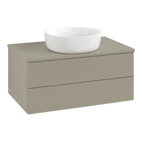 V&B Waschtischunterschrank mit Frontstruktur -Beleuchtung Antao 80x36x50cm, WBP-farbe Lac, st. Gr m Lac