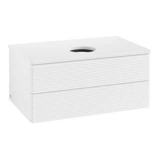 V&B Waschtischunterschrank mit Frontstruktur -Beleuchtung Antao 80x36x50cm, WBP-farbe Lac, wh. m lacquer