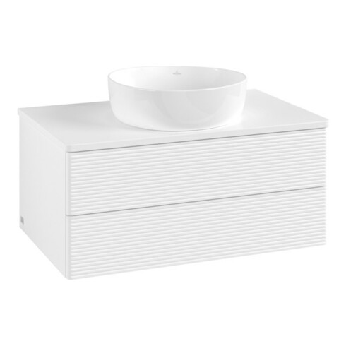 V&B Waschtischunterschrank mit Frontstruktur -Beleuchtung Antao 80x36x50cm, WBP-farbe Lac, wh. m lacquer