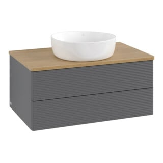 V&B Waschtischunterschrank mit Frontstruktur -Beleuchtung Antao 80x36x50cm, WBP hon. Oa, Anthrac. m Lac