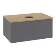 V&B Waschtischunterschrank mit Frontstruktur -Beleuchtung Antao 80x36x50cm, WBP hon. Oa, Anthrac. m Lac