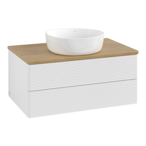 V&B Waschtischunterschrank mit Frontstruktur -Beleuchtung Antao 80x36x50cm, WBP hon. Oa, glo wh. Lac