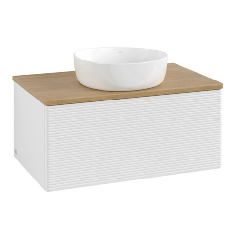 V&B Waschtischunterschrank mit Frontstruktur -Beleuchtung Antao 80x36x50cm, WBP hon. Oa, glo wh. Lac