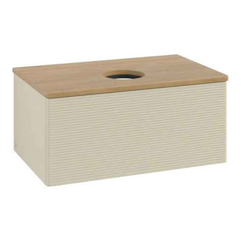 V&B Waschtischunterschrank mit Frontstruktur -Beleuchtung Antao 80x36x50cm, WBP hon. Oa, si Gr m Lac