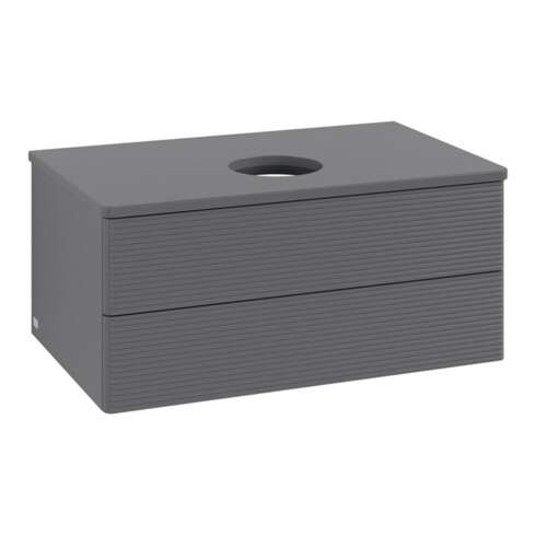 V&B Waschtischunterschrank mit Frontstruktur -Beleuchtung Antao 80x36x50cm, WBP Lac, Anthrac. m Lac